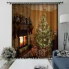 Cortina 3D patrón cálido familia chimenea cortinas para dormitorio ampliar espacio Navidad tela fina ventana cortinas de cocina