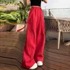 Kadın Kotları 2023 İlkbahar ve Yaz Giysileri Moda Kıdemli Düz Renk Pantolon Tasarım Kırmızı Asılı Geniş Bacak Günlük Kadınlar Duygusu