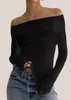 Women's T Shirts Sexy See Though Mesh Crop Tops White Off Shoulder Long Sleeve T-Shirt Silk Sheer Inner Pullover Lace Knit