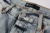 Дизайнерские джинсы Stack Европейский бренд Мужские вышивки Квилтинг рваные для тренда Винтажные брюки Мужские складки Тонкие узкие модные джинсы S5FD 5PC1
