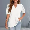 Damesblouses Zomer Dames T-shirt Casual losse korte mouwen V-hals Top Eenvoudige stijl