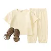 Été Enfants Côtelé Vêtements Ensemble Enfant En Bas Âge À Manches Courtes Haut Pantalon Décontracté Loungewear Deux Pièces Boutique Enfants Vêtements M4293