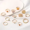 S3607 Retro Baroque Embedded Relief Knuckle Ring Set For Women Jelly Color Stacking Rings Midi Rings Sets 12pcs/set