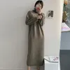 Casual klänningar kvinnor tröja klänning elegant vintage chic höst vinter koreanska modekläder solid sköldpadda hals Vestido midi