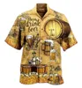 Casual shirts van heren Hawaiiaanse 3D-printbier korte mouwen Cubaans strand slijtage T-shirt top feestvintage stijl voor mannen vrouwen kleding 230421