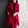 Frauen Zweiteilige Hosen Herbst Winter Frauen Hosenanzug Rot Blau Schwarz Lange Blazer Jacke Und Hose 2 Stück Set weibliche Büro Dame Arbeit