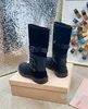 Low Heels Mid Calf Boots Belt Buckle Combat Booties Shoes Female Party Dress