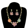 Ensemble de boucles d'oreilles et collier pour femmes, bijoux de luxe colorés en plaqué or de dubaï, fleur exquise, cadeau pour maman, FHK16396