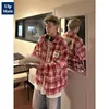 Men's Casual Shirts Red Plaid Long Sleeve Shirt For Men And Women Hiphop Loose Trend Versatile Coat Patchwork Design High-end Sense Top