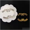 Pines Broches Pines de oro Diseñador Sello Ropa Joyería Moda Perla 18K Plateado Para mujer Para mujer Ouble Letra Colgante Broche Suéter S Dhb5G