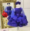 Abiti da ragazza Abito da bambino blu royal Tulle gonfio con fiocco al ginocchio Fiore Abito da compleanno per bambini