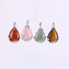 Colares pendentes Presente maravilhoso Tiger Eye Carnelian Pink Crystal Green Aventurine Quartz Teardrop Inclaid Llight Flower 1 PCS