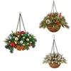 Decorações de Natal Grinalda Artificial Pendurada Cesta Flocada Decoração Com Luzes LED Mistas e Brancas Ornamento 231120