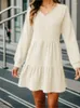 Casual Dresses Autumn Winter V Neck Long Sleeve Mini Dress Women's Fashion Solid Patchwork Loose A-line Elegant Ladies Clothing