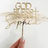 Party Supplies Custom Cake Topper Dop God God Bless Acrylic Charm Cross Personligt trä