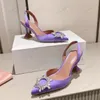 Amina Muaddi Dress Shoes Sandalen Satin Pointed Slingbacks Bowtie Pumps Crystal-Sunflower hoge hakken schoen dames luxe designer feest trouwschoenen 35--42 oooooo