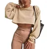 Damen Hoodies O-Ausschnitt Sweatshirt Tunika Langarm Ausgeschnitten Streetwear Crop Top Herbst Hoody Sportlich Lose Abgeschnitten Unregelmäßig G2933