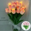 Dekorativa blommor 10/15st konstgjorda blommatulpaner med LED -lampor tulpan bukett nattlampa för hem bröllop bord dekoration födelsedag