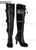 Bottes mode femmes bottes gothiques classiques Cosplay noir cuir végétalien genou hauts arcs Punk bottes femme T231121