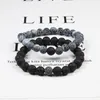 Strand Fashion 2st/Set Black Lava Armband Natural Weathered Stone Bangles Charm Armband för kvinnor Män Yoga smycken gåva