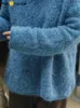 Damestruien HanOrange 2023 Wintermode O-hals Alpaca Trui Zachte Huidverzorging Gebreide Top Vrouwelijk Roze/Grijsachtig Blauw