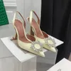 Scarpe eleganti firmate sandali Amina Muaddi slingback a punta in raso décolleté con papillon cristallo-girasole scarpa con tacco alto 10 cm scarpe da sposa per feste da donna scarpe da ballo