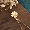 Ketens China stijl camellia ketting goud email kleur ingelegde natuurlijke groene jade kraal sleutelbeen kettingen voor vrouwelijke sieraden 14 20 mm