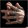 Cluster Rings BK Lots 50pcs Punk Vintage Metal Size 1620 Women Men Men Fashion Hip Hop Rock Butterfly Bear Sipder Cool Friend Pa Dhgarden Dhtsg