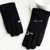 Luvas sem dedos Inverno Pérola Gem Lã Malha Quente Touch Screen Mittens Feminino Camada Dupla Plus Pelúcia Grosso Cashmere Condução Luva Preta Macia H24 231121