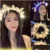 Party Decoration Led Feather Wreath Headband Lightup Luminous Headdress For Women Girls Christmas Halloween Glow Lx4578 Drop Dhjib