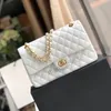 Borsa firmata, borsa con catena, patta scozzese 5A borsa a spalla moda catena oro e argento pelle di pecora doppia lettera fibbia tinta unita borsa da donna a righe quadrate