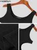 Tanktops für Herren INCERUN Tops Lässig Allgleiches Einfache Herren Ärmellose Westen Aushöhlen Feste Mode Weste Herren Freizeit Tanktops S-5XL 230421