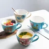 Tasses Tasse à café en céramique avec cuillère rétro créativité peinte à la main fleur rurale et oiseau style maison lait avoine petit déjeuner tasse