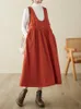 Robes décontractées Corée Japon Style Corduroy Sans manches Chic Vintage Automne Hiver Vêtements d'extérieur Robe Lady Travail Femmes Printemps