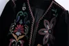 Women's Jackets V-neck Embroidery Flower Velvet Fabric Ethnic Nation Style Retro Jacket Coat Cardigans XSSML