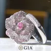 حلقات الكتلة GIA 0.25CT 18K الذهب الطبيعة الهوى الماس الوردي الوردي مشاركة الزفاف الإناث للنساء حلقة رائعة