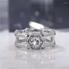 Cluster Rings VAGZEB 925 Sterling Silver Wedding Geometric Shape Hollow Out Band Round Cubic Zirconia Stylish Versatile Female Jewelry