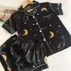 Kobiety śpiący jedwabna piżama dla kobiet Pajama satynowa femme nocna gwiazda księżyca print pijamas set Set Shorts and Top Female Home Suit 230421