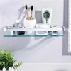 Bathroom Shelves Tempered Glass Bathroom Shelf Aluminum Storage Rack Rectangular 30 40 50cm 1 Tier Silver Sand Sprayed Wall Mounted 230421