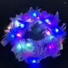 Party Decoration LED Feather Wreath Crown Headband Light-Up Angel Halo Luminous Headdress For Women Girls Wedding Christmas Glow