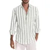 Camicie casual da uomo Uomo Stampa a righe Lino Fibbia Risvolto Colletto rovesciato Magliette a maniche lunghe Camicia da lavoro Abbigliamento maschile Camisa