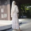 Vêtements ethniques Summer Floral Print Couche plissée Robe longue à volants en mousseline de soie manches longues style doux fête femmes musulmanes Abaya Islam Ramadan