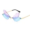 Sunglasses Personality Vintage Dragonfly Women Brand Designer Luxury Rimless Sun Glasses Fashion Party Funny