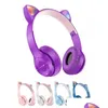 Cuffie Auricolari Orecchie di gatto carine Cuffie senza fili Bluetooth con microfono Cancellazione del rumore Kid Girl Musica stereo Casco Cuffie per telefono Dhknw