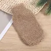 Natural Vegetable Fiber Dual Sided Exfoliating Hemp Flax Ramie Glove Hand Mitt Mitten Shaped Back and Body Shower Bath Scrubber Brown Ifcmd