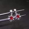 Stud Earrings Sun Shape Exquisite Red Ruby Gemstone For Women Silver Ornament Girl Birthday Party Gift Natural Gem Free Ship