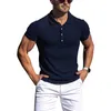 Herren Polos Herren Poloshirt mit Gewinde Sommer Laufen Sport Fitness Kleidung Muskel Slim Fit Kurzarm T-Shirt V-Ausschnitt Kragen Lässige Oberteile 230421