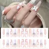 False Nails 24PCS Long Press On Nail White Heart & Bow Sweet Style Full Coverage Finished Piece With Jelly Gel/Glue DIN889