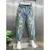 Herr jeans foufurieux rippade män kläder lösa sträcka hög midja manliga denim byxor överdimensionerade vintage jean byxor harajuku 231121