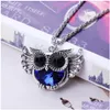 Pendant Necklaces Chain Necklace Flying Owl Blue Beautifly Crystal Rhinestone Bead Fashion Drop Delivery Jewelry Pendants Dhctp